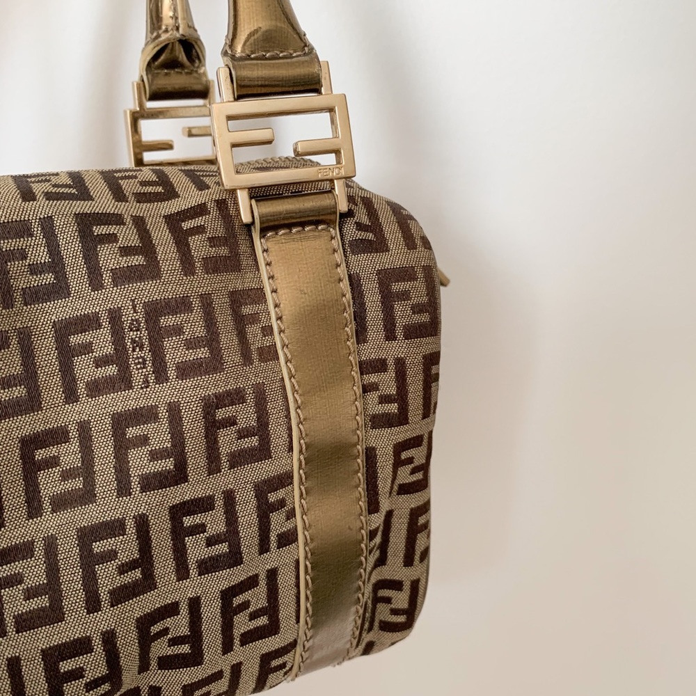 Sold Auth VTG Fendi Zucchino Mini Boston Bag Gold - Picture 15 of 16